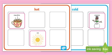 Editable Hot And Cold Sorting Activity Lehrer Gemacht