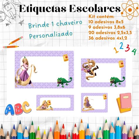 Etiqueta Escolar Rapunzel Elo7 Produtos Especiais