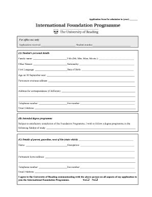 Fillable Online Reading Ac Application Form For Admission In Year