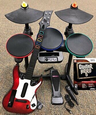 Guitar Hero 5 Super Bundle BAND SET Kit Drums+Mic+Guitar Game Nintendo ...