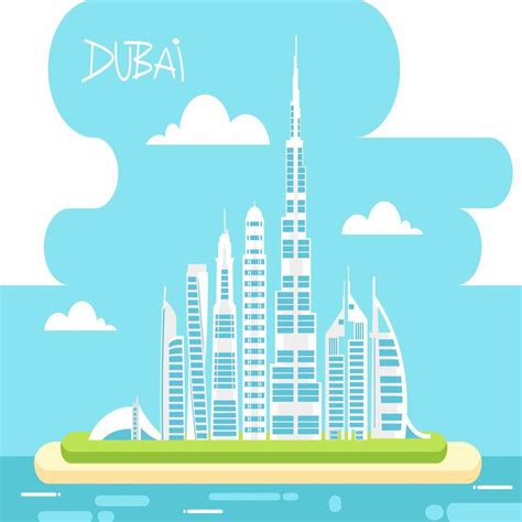 Dubai City Skyline Detailed Silhouette Vector Illustration