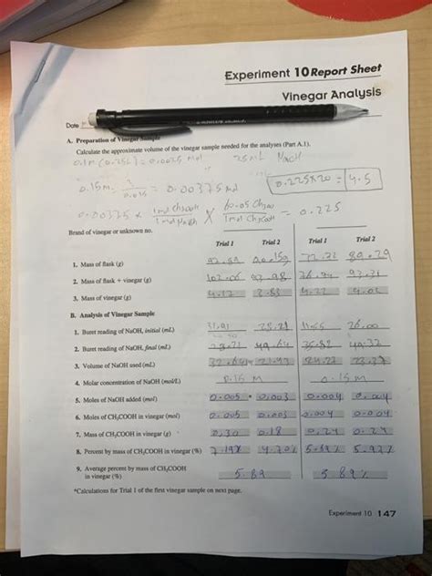 Solved Experiment Report Sheet Vinegar Analysis Lond Chegg