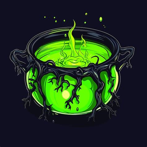 Premium Vector Witch Cauldron With Bubbling Liquid Magic Potion