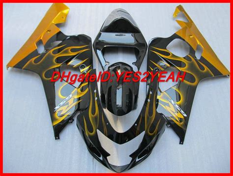 Golden Flames Black Fairing Body Kit For Suzuki Gsxr K