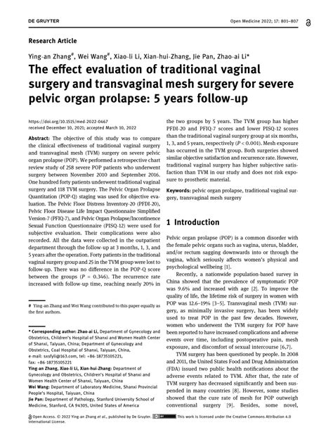 Pdf The Effect Evaluation Of Traditional Vaginal Surgery And