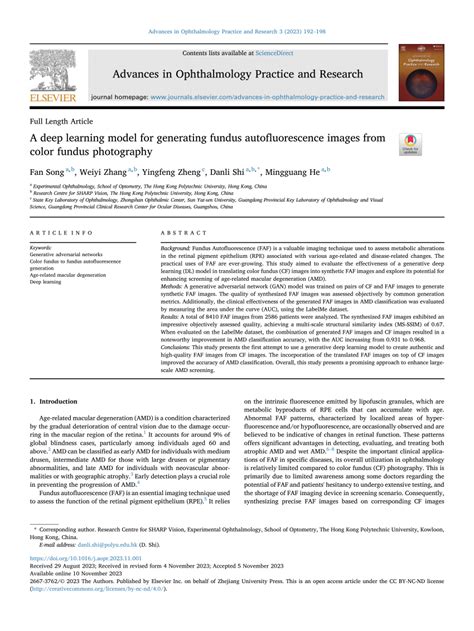 Pdf A Deep Learning Model For Generating Fundus Autofluorescence