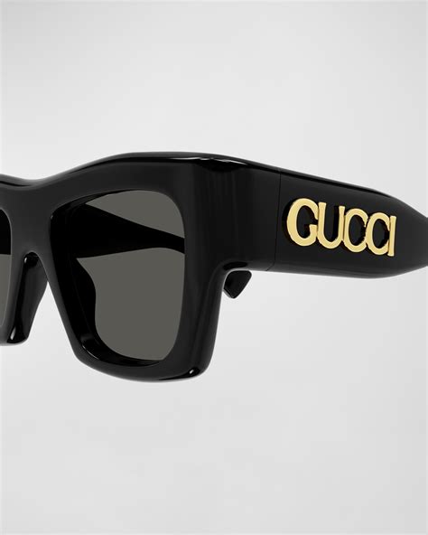 Gucci Logo Acetate Rectangle Sunglasses Neiman Marcus