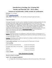 Soc Syllabus Spring Docx Introduction To Sociology Soc