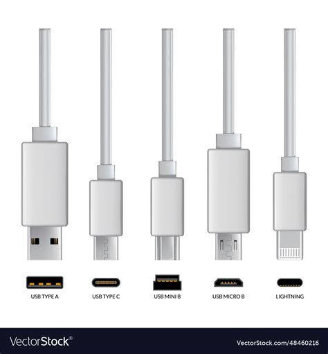 Usb cable connectors realistic set Royalty Free Vector Image