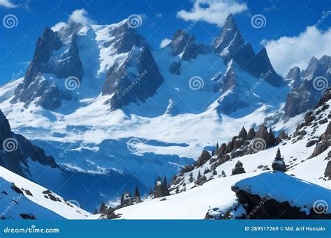 A Majestic Mountain Range With Snow Capped Peaks And A Sky Of