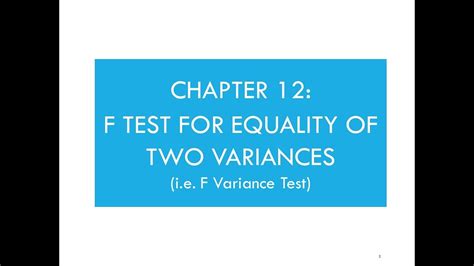 F Test For Equal Variances Youtube