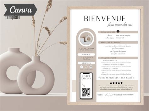 Affiche De Bienvenue Airbnb En Fran Ais Template Modele Canva Etsy