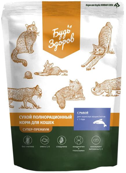 Корм Будь Здоров (Живая сила) Супер-Премиум для кошек, с рыбой, 400 г ...