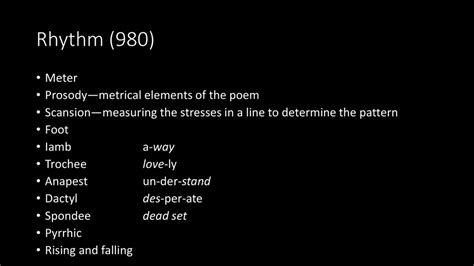 Rhythm (980) Meter Prosody—metrical elements of the poem - ppt download