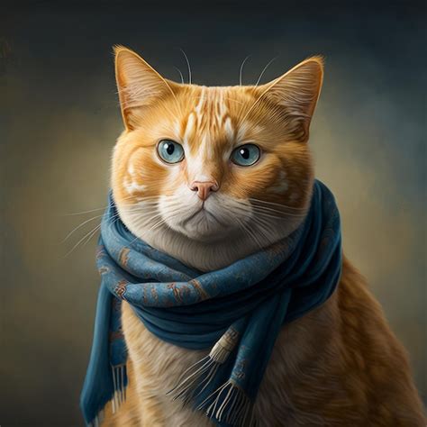 Premium Photo Image Of An Orange Cat Wearing Blue Scarf Generative Ai