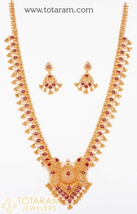 K Gold Uncut Diamond Necklace Drop Earrings Set With Ruby