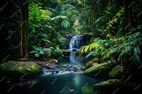 Premium Photo Photo Of A Waterfall In A Tropical Rainforest Nature