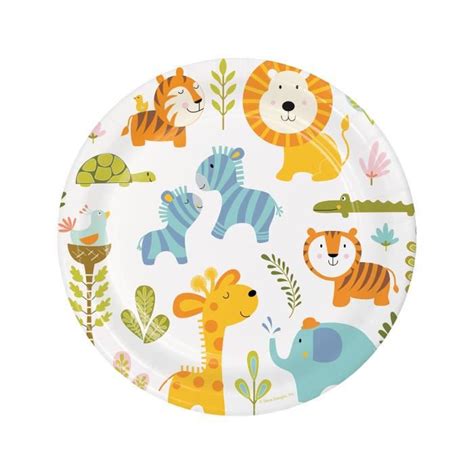 8 Assiettes En Carton Jungle Blanches 23 Cm Multicolore Cdiscount