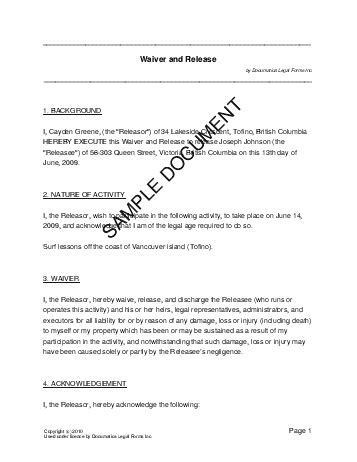 Legal Waiver Form Free Printable Documents