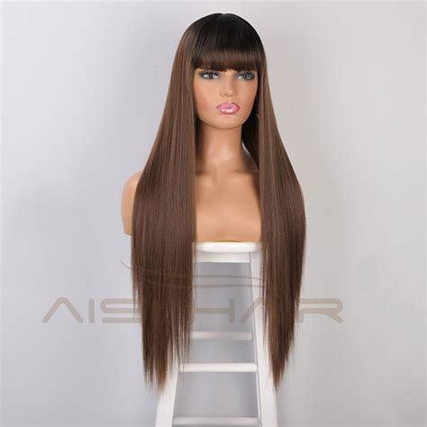 Aisi Hair New Design 26 Inch Long Silky Straight Ombre Brown Wig With