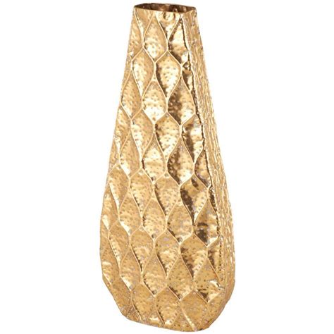 Litton Lane Gold Textured Concaved Teardrop Metal Decorative Vase With