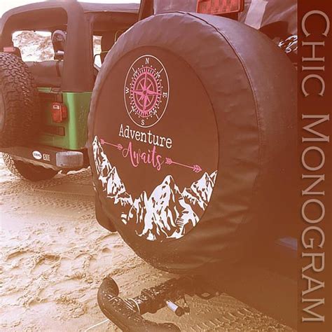 Tire Cover Adventure Awaits Tire Cover Mountains Compass Etsy Pink