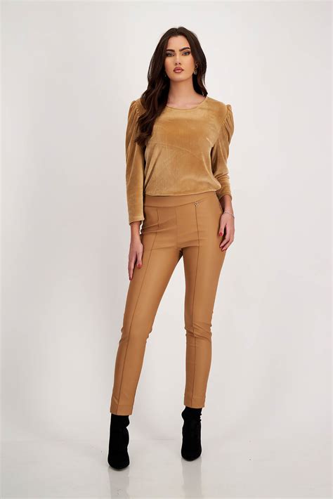 High Waisted Tapered Nude Faux Leather Pants StarShinerS