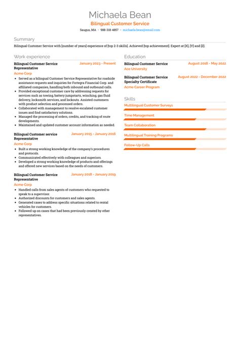 Bilingual Customer Service Resume Examples And Templates