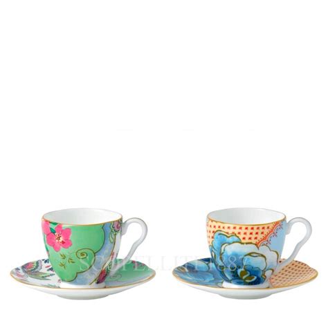 Wedgwood Butterfly Bloom Set Of 2 Espresso Cups And Saucers