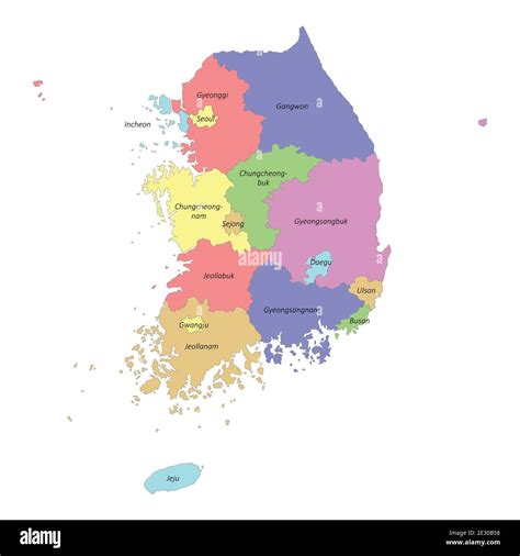 High Quality Colorful Labeled Map Of South Korea With Borders Of The