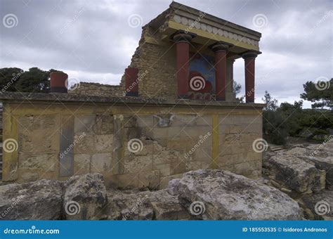 Knossos Palace Crete Greece Entrada Norte Restaurada Con El Fresco Del