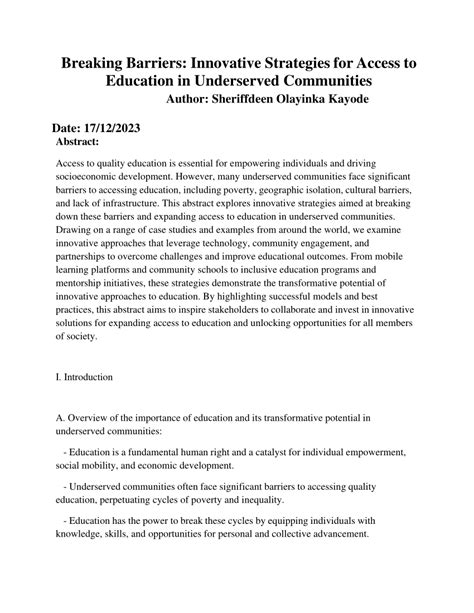 Pdf Breaking Barriers Innovative Strategies For Access To Education