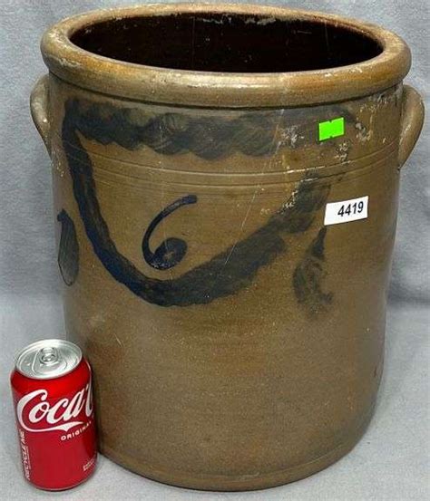 Antique 6 Gallon Blue Decorated Stoneware Crock Dixon S Auction At