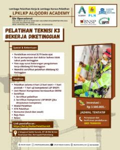 Pelatihan Dan Sertifikasi Teknisi K Bekerja Di Ketinggian Bnsp