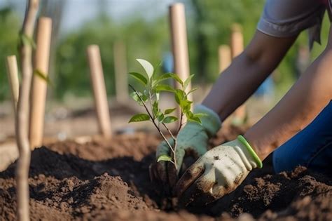 Una persona plantando un árbol en un jardín Foto Premium