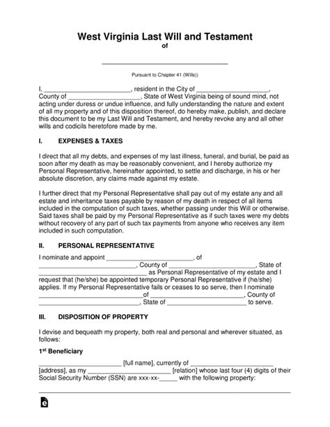 Free Printable Last Will And Testament Wv Free Templates Printable