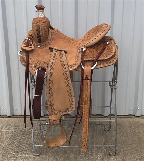 Ranch Saddle Seat Rig Strip-down Roper Floral tooled Buck Stitch Turquoise Robert Teskey