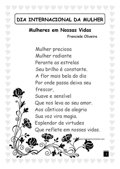 Um Texto Sobre O Dia Da Mulher Poema Dia Da Mulher Dia Internacional