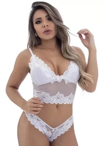 Conjunto Lingerie Cropped Rendado Luxo Sensual Parcelamento Sem Juros