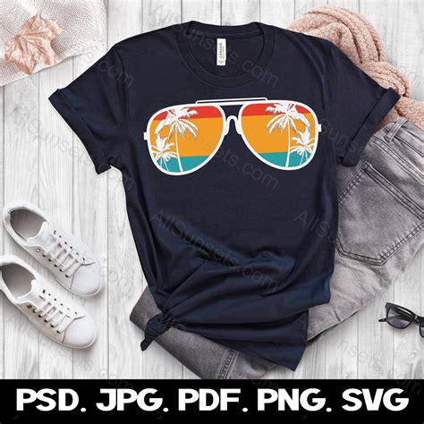 Beach Palm Tree Retro Sunglasses Png Pdf Psd And Svg Cut Files