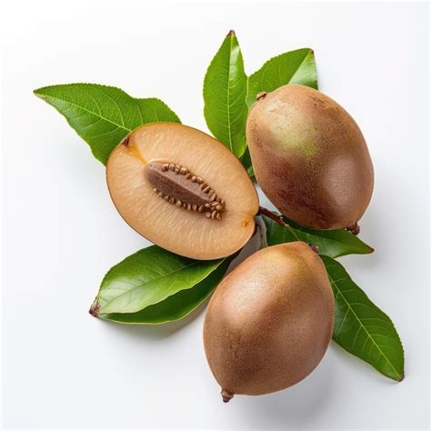 Premium Photo Fresh Sapodilla With Leaves Isolated On White Background