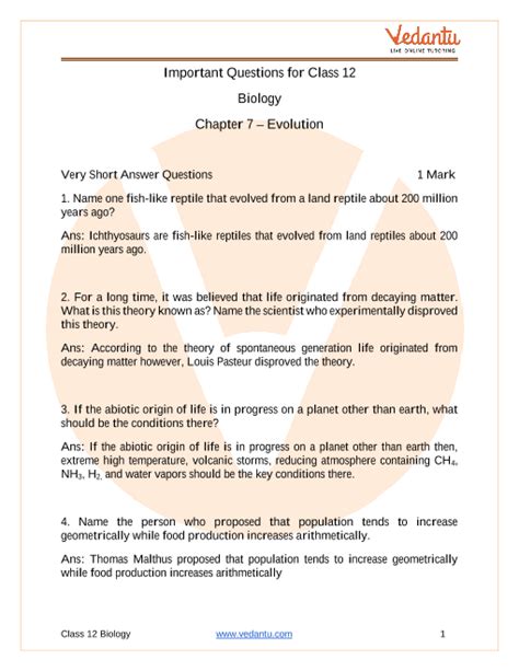 Cbse Class Biology Chapter Evolution Important Questions