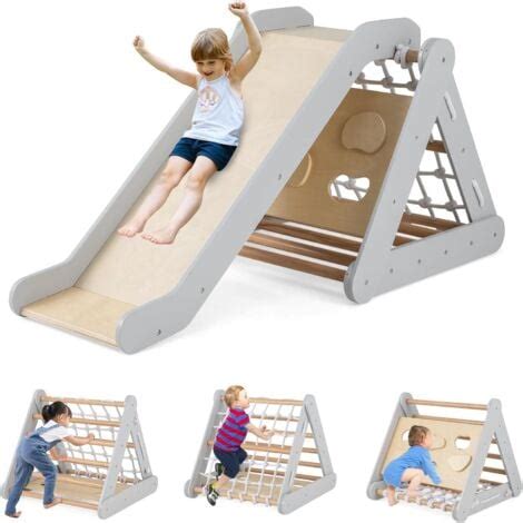 Goplus Triangle Descalade Montessori Enfants Avec Filet Grimper