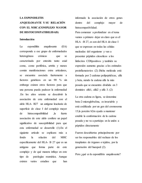 La Espondilitis Anquilosante Y Mhc Pdf