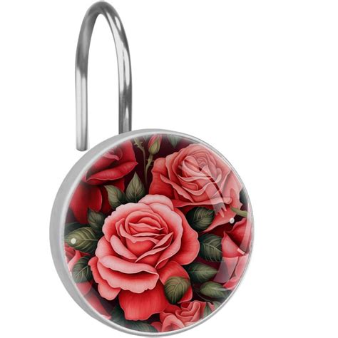 pack  shower curtain hooks crystal glass shower rings roses