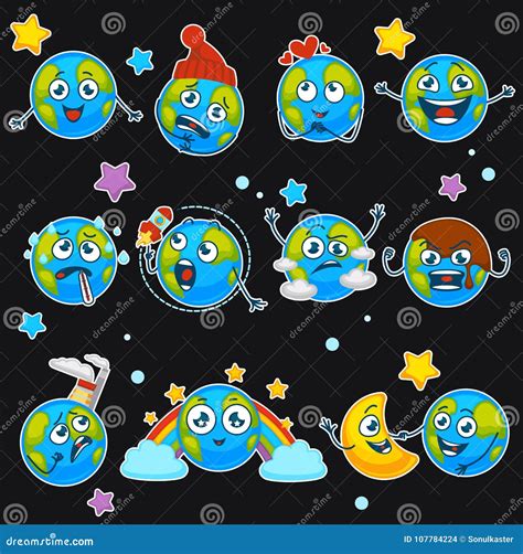 Earth Emoji Characters Endless Background In Outline Vector