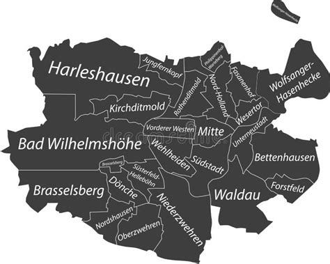 Mappa Dei Distretti Grigi Scuri Di Kassel Germania Illustrazione