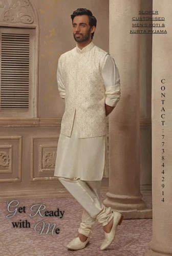 Cotton Ethnic Motifs Wedding Wear Kurta Pajama With Koti Mens At Rs