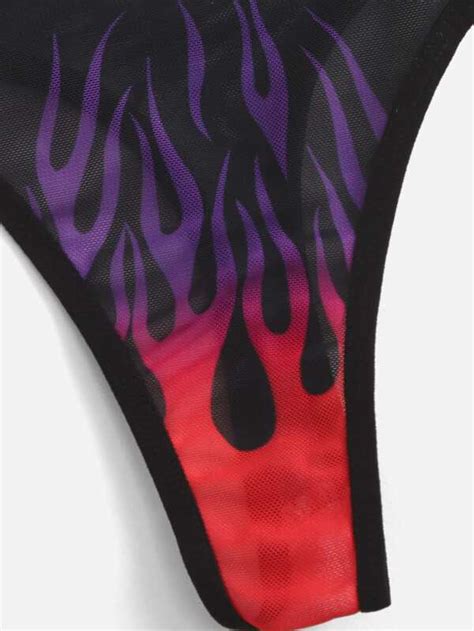 Anime Scorpio Fire Pattern Ring Linked Lingerie Set Shein Uk