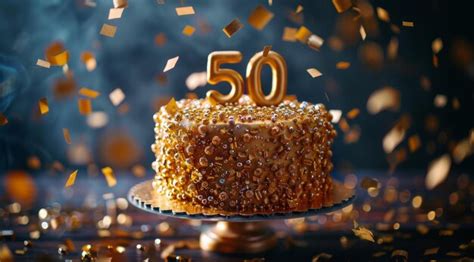 Golden Confetti Celebrates 50th Birthday Cake | Premium AI-generated image